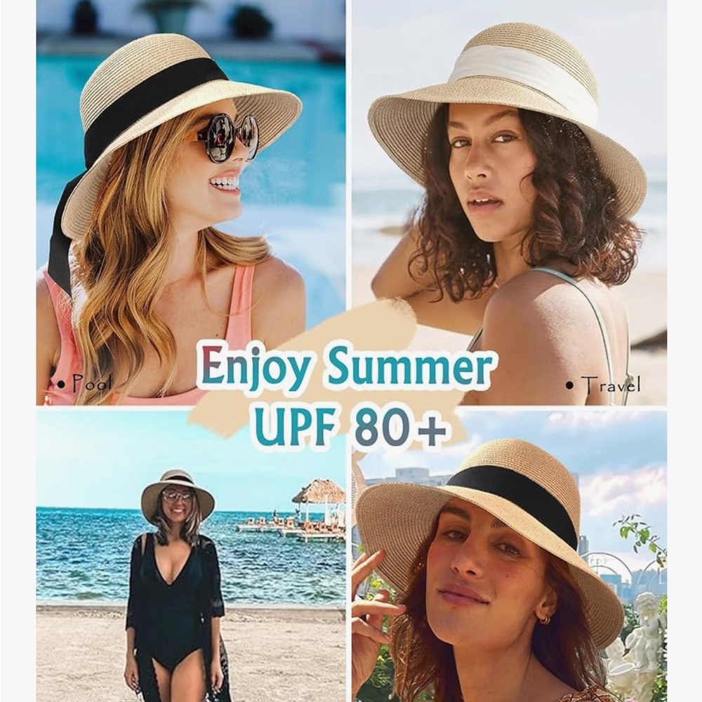 🪅Packable L/XL 80spf adjustable tan straw Furtalk Sun Hat NWT - Picture 3 of 7